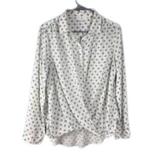 BLL New York Boho Twist Front Blouse 2X Ivory Navy Print Hi-Low Viscose Soft Top